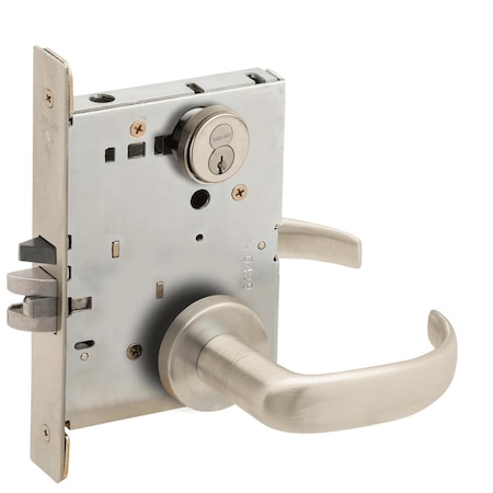 Schlage Grade 1 Storeroom Mortise Lock, Schlage FSIC With Core, S123 Keyway, 17 Lever, A Rose, Satin Nickel L9080R 17A 619